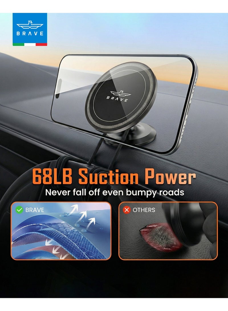 Brave MagSafe Magnetic Car Mobile Holder & Car Mount for Dashboard, Strong N52 Magnet 360° Rotatable Phone Holder with 3M VHB Adhesive Mini Stand for iPhone 17/16/15/14/13, Samsung S25/S24/S23/S22 Ultra – Black - Image 2